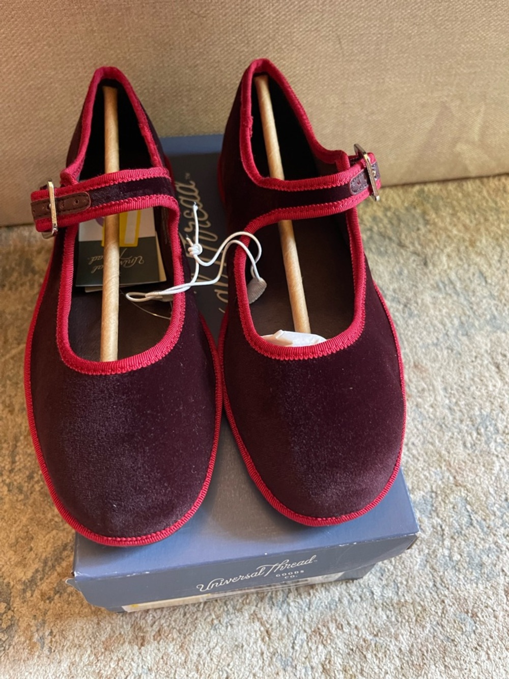 Universal Thread Burgundy Mary Jane Flats with Pink Trim